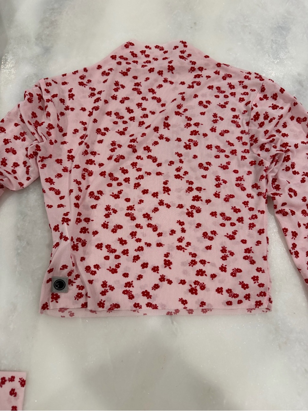FIVE Dancewear XS Pink Red Floral Sheer Mesh Long Sleeve Crop Top NWT